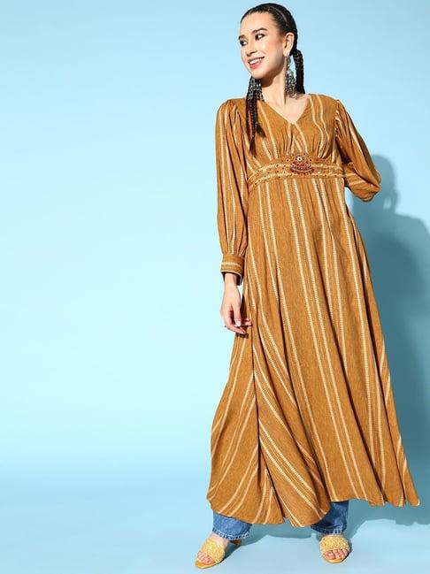 kipek brown printed maxi dress