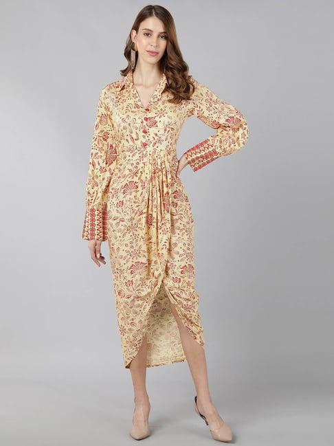 kipek cream printed high-low dress