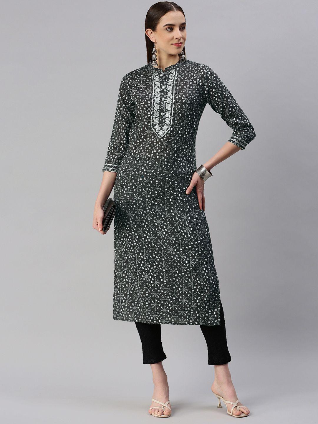 kipek ethnic motifs printed gotta patti straight kurta