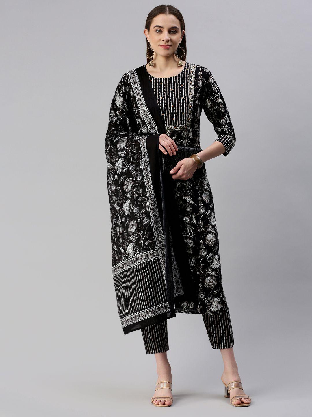 kipek floral printed beads & stones kurta with trousers & with dupatta