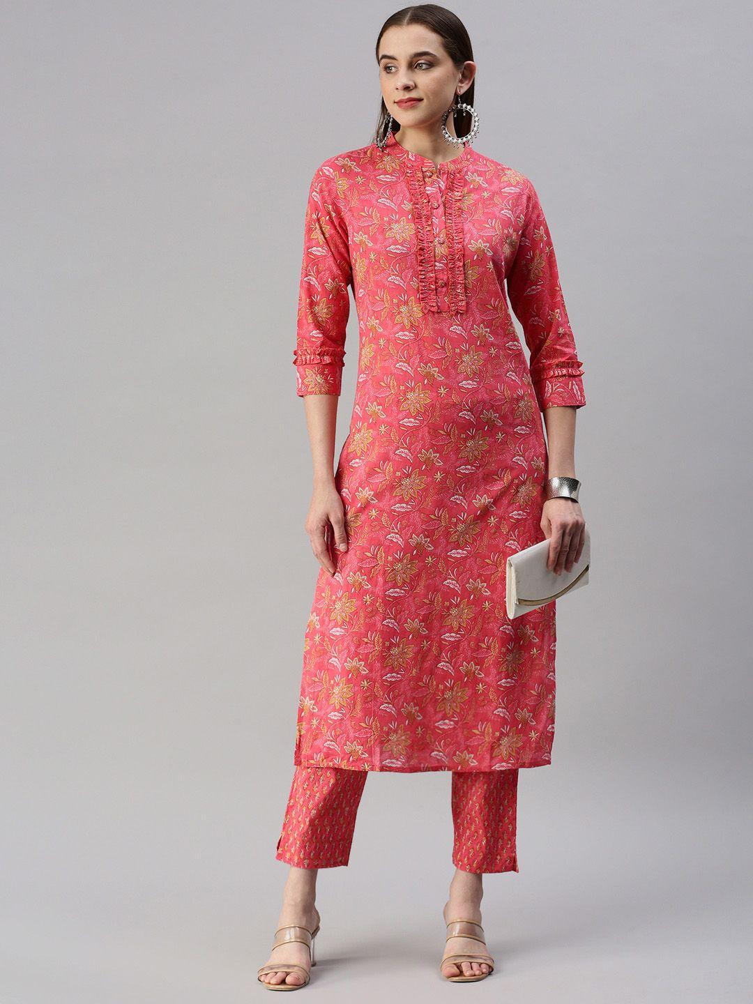 kipek floral printed straight kurta with trousers