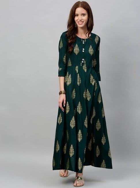 kipek green rayon printed anarkali kurta