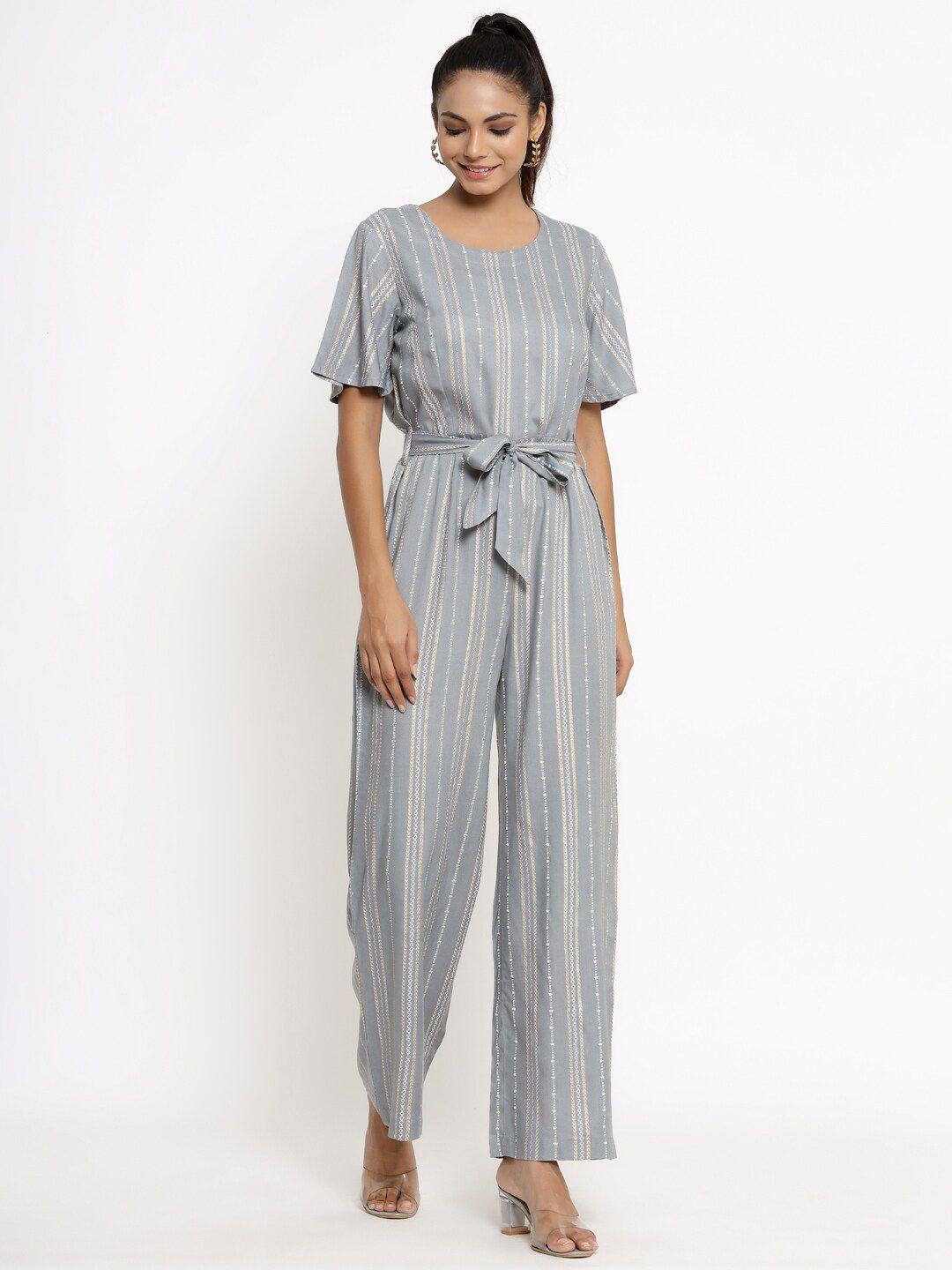 kipek grey & beige striped basic jumpsuit