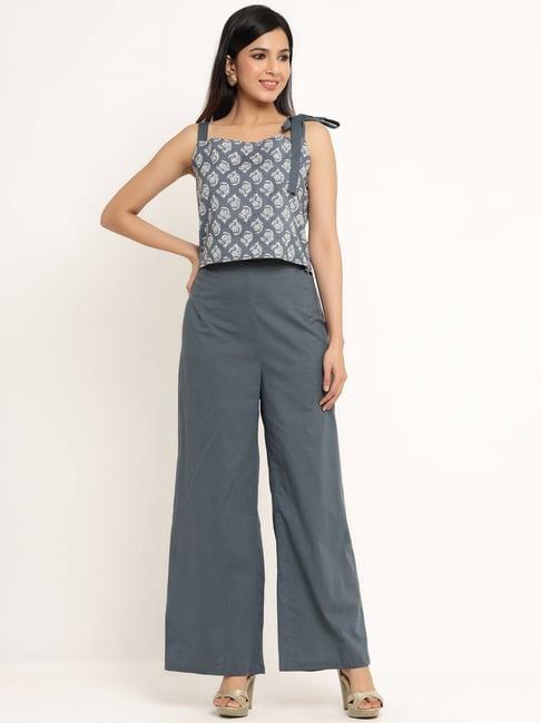 kipek grey cotton printed top & pant set