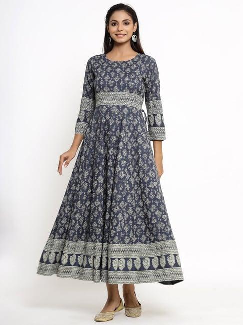 kipek grey printed a line kurta