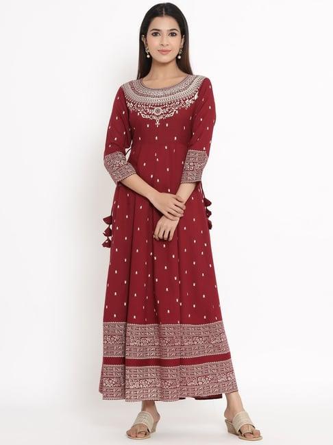 kipek maroon rayon printed anarkali kurta