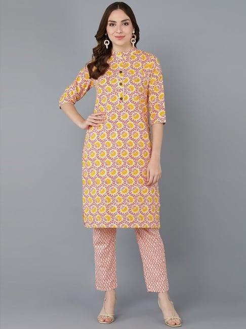 kipek multicolored cotton printed kurta pant set