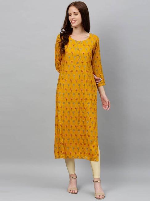 kipek mustard yellow rayon printed kurta