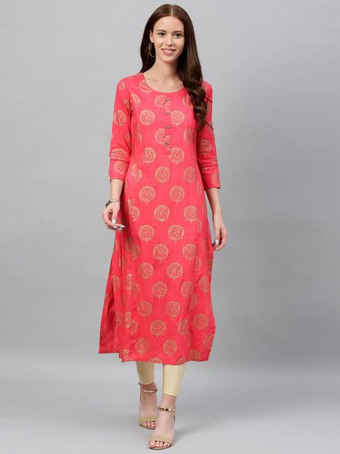 kipek pink rayon printed kurta