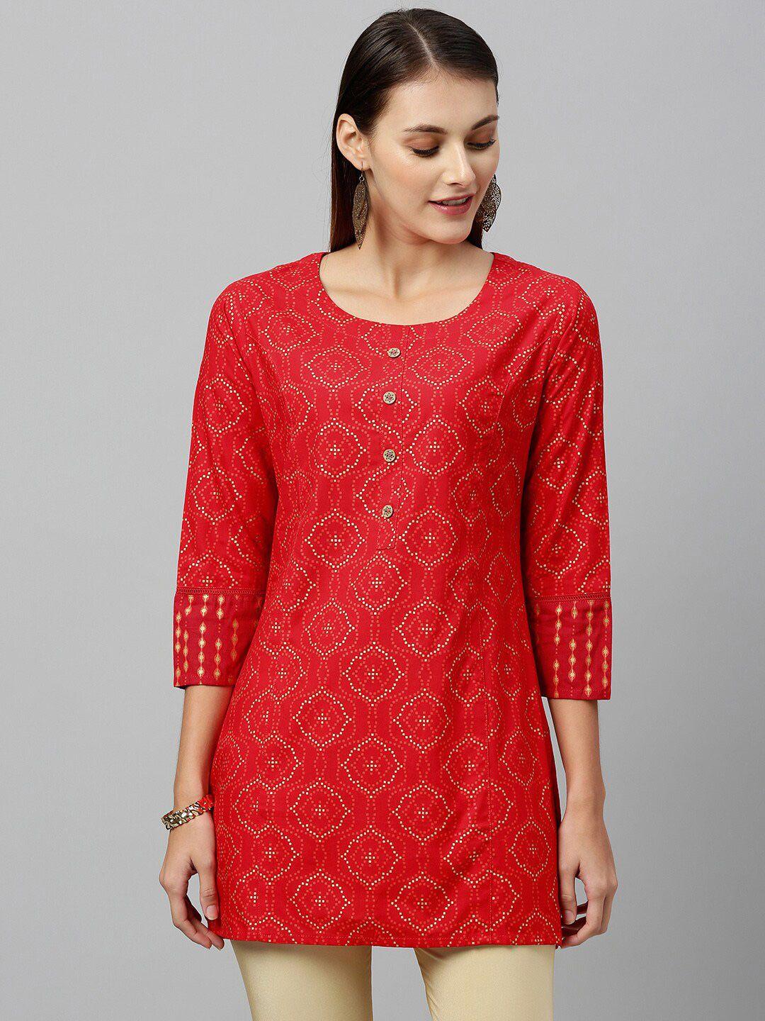 kipek red & white geometric printed kurti