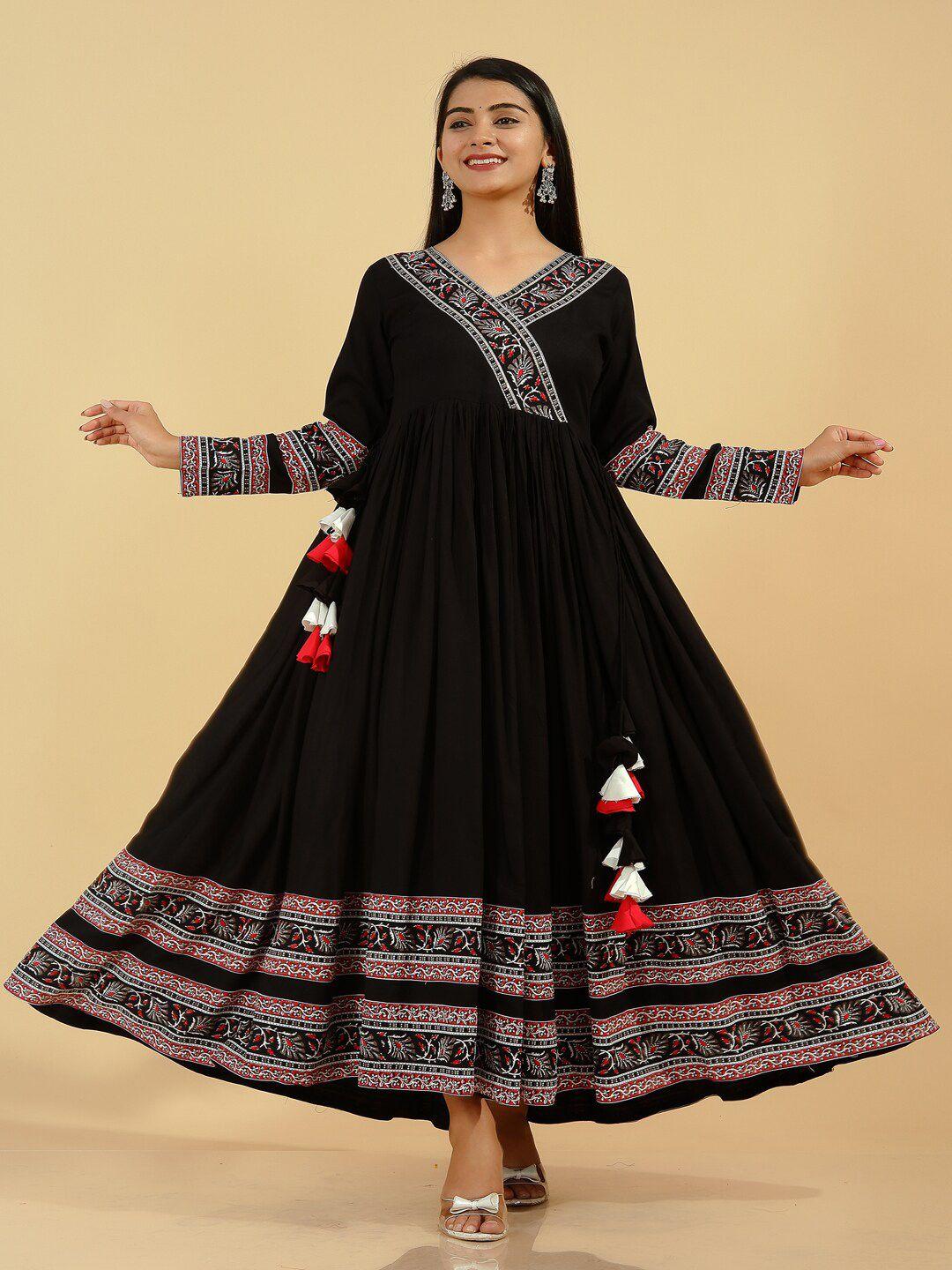 kipek women black solid flared ethnic maxi dress