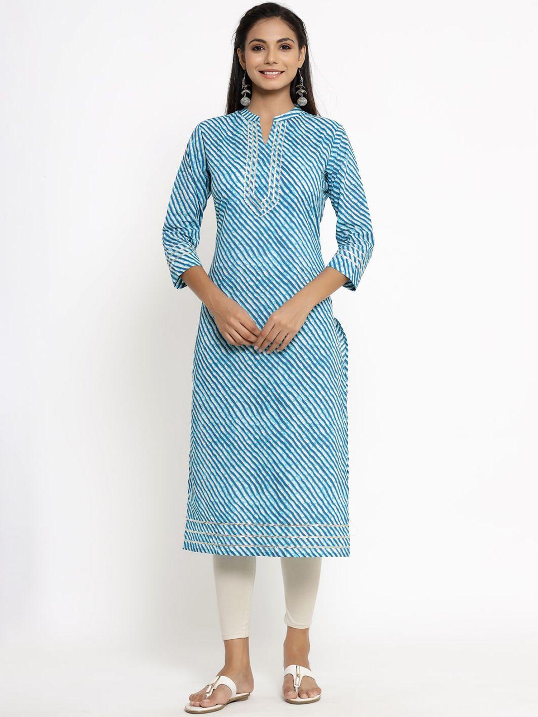 kipek women blue & white striped cotton kurta