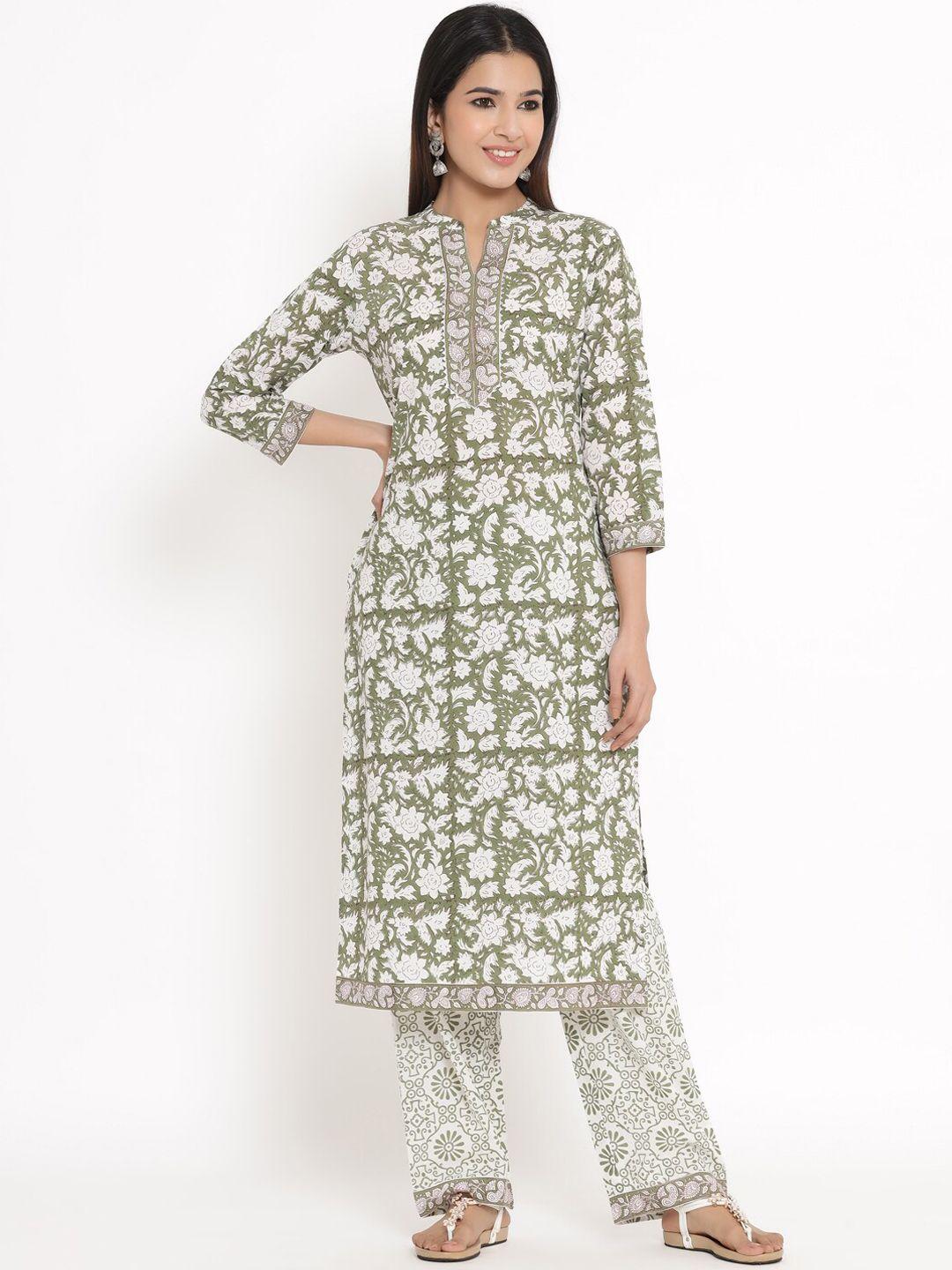 kipek women floral printed pure cotton kurta with trousers & with dupatta