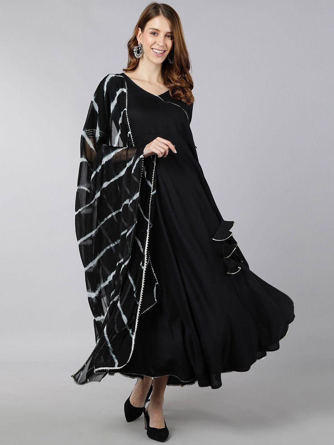 kipek women lace insert a-line ethnic maxi dress with dupatta