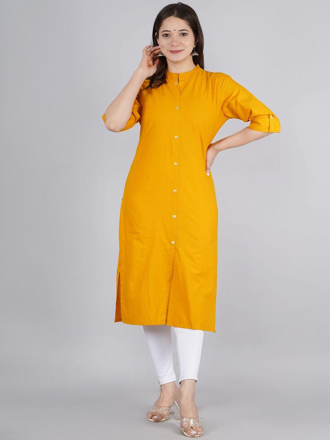 kipek women mustard yellow solid pure cotton kurta