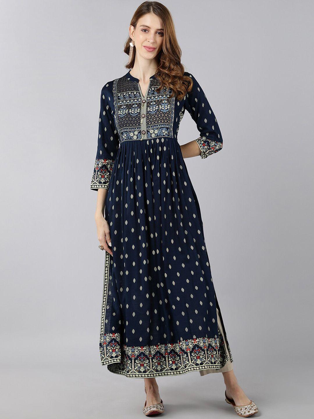 kipek women navy blue ethnic motifs printed kurta