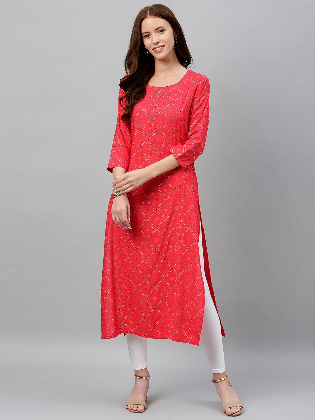 kipek women pink printed straight kurta