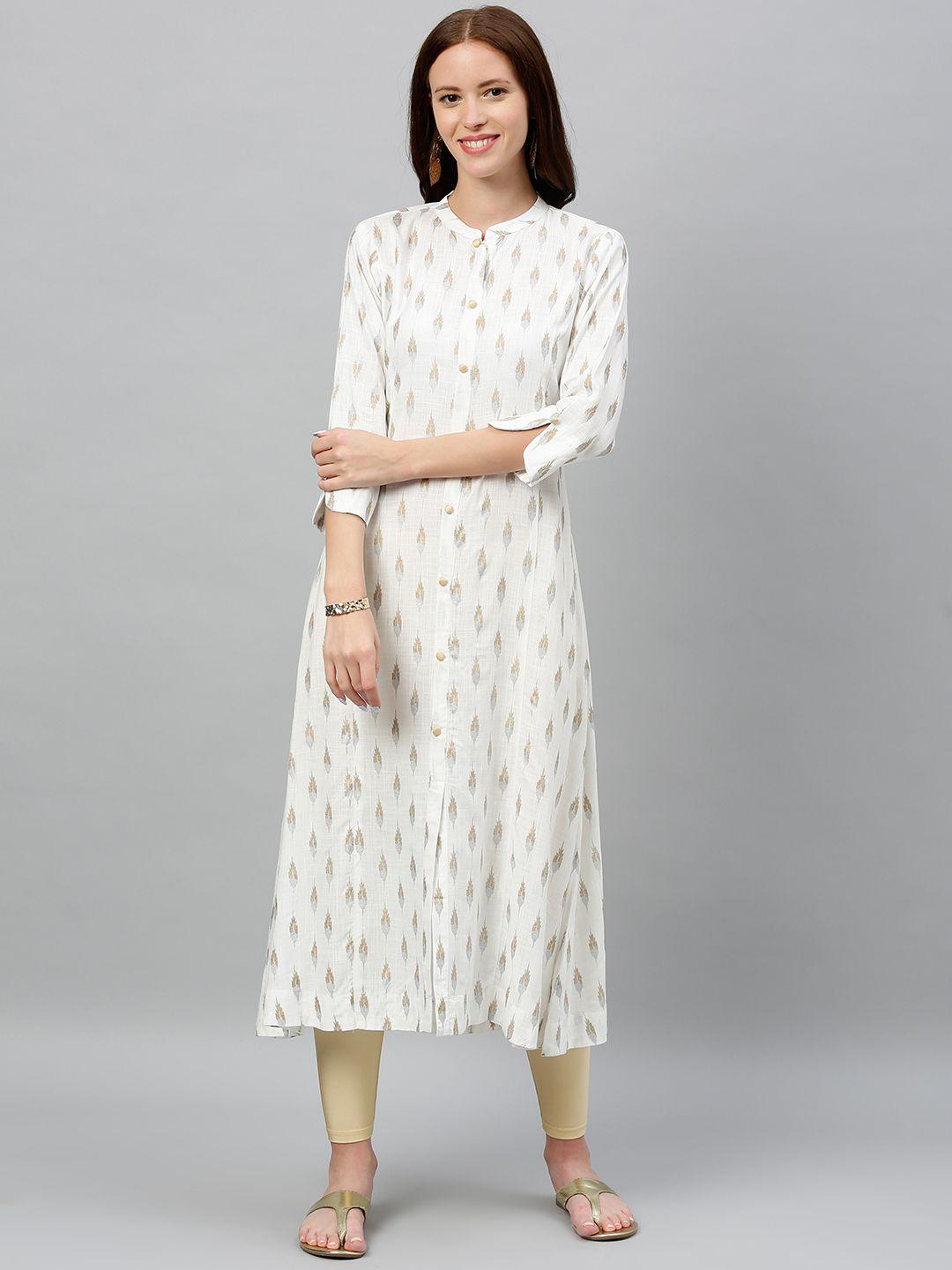 kipek women white & grey printed a-line kurta