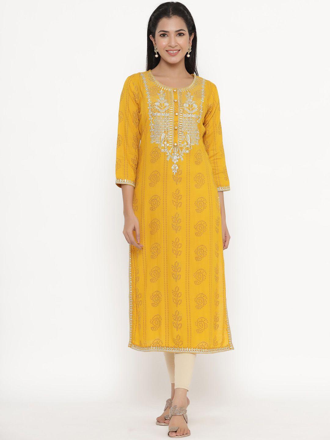 kipek women yellow ethnic motifs kurta