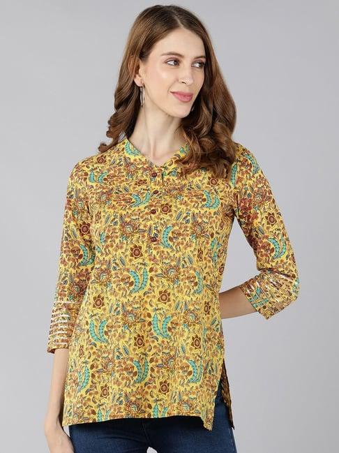 kipek yellow cotton floral print top