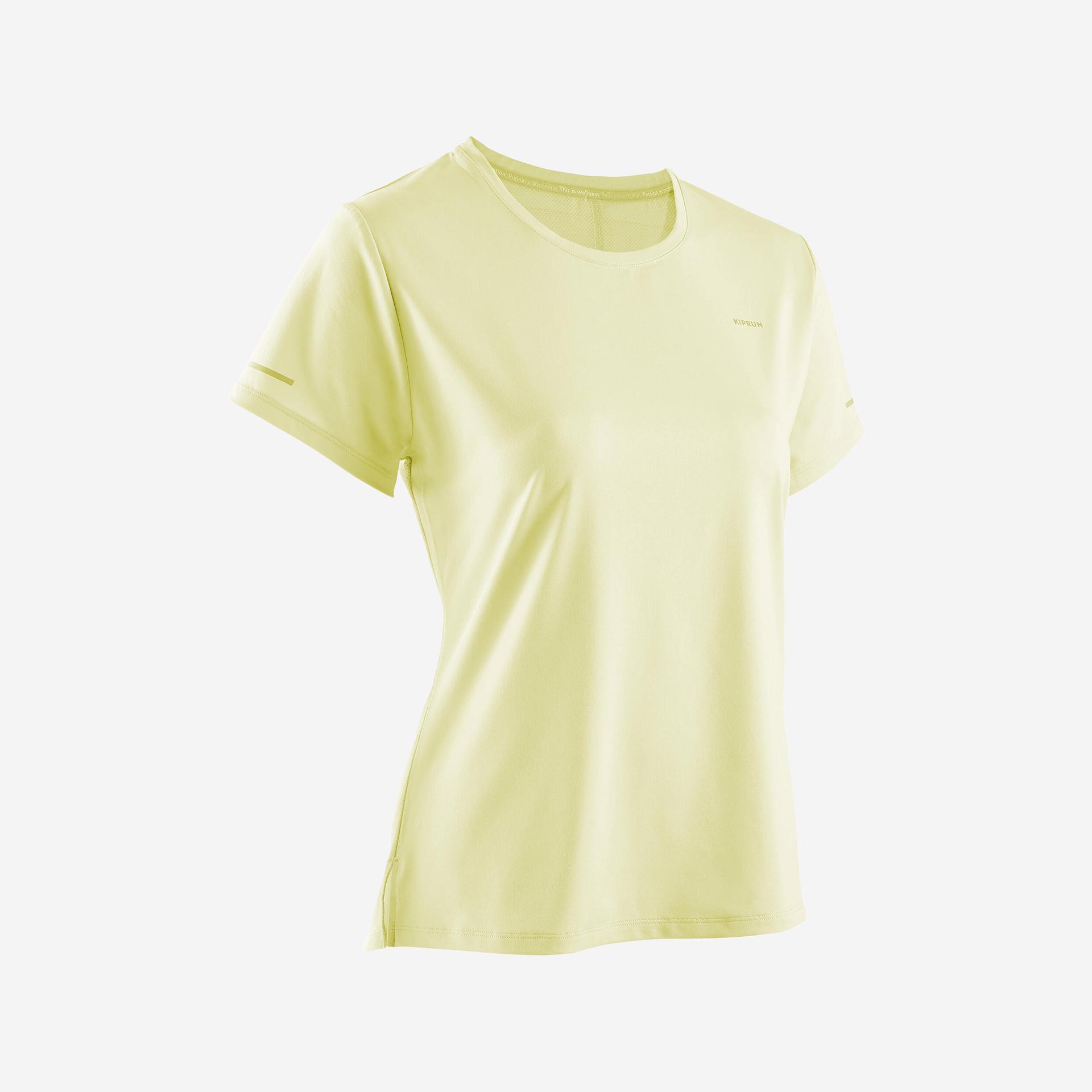 kiprun run 500 dry women's breathable running t-shirt - yellow