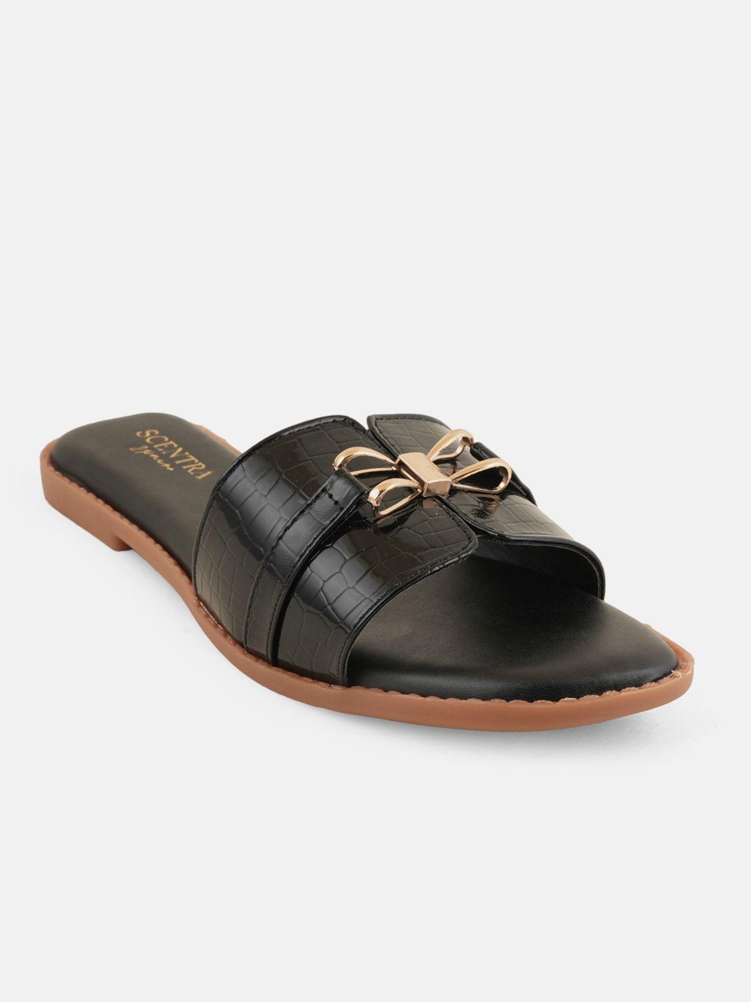 kira black buckle flats