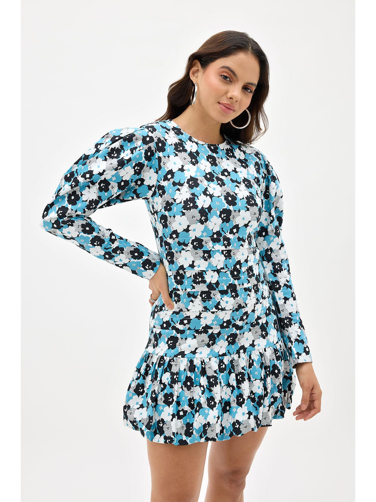 kira blue floral cotton print dress