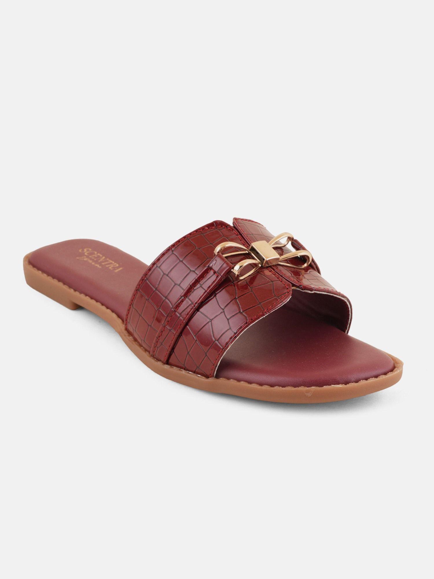 kira maroon buckle flats