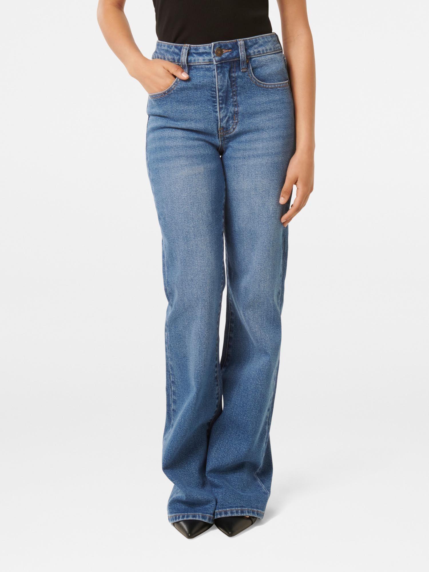 kira petite blue relaxed flare jeans