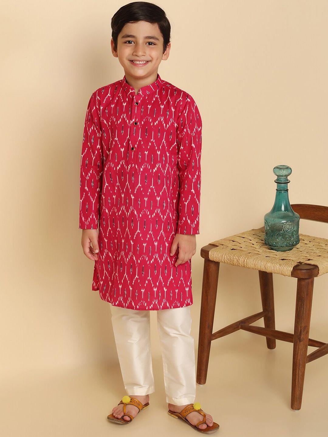 kisah boys abstract printed mandarin collar pure cotton straight kurta