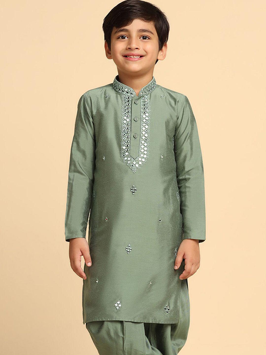 kisah boys ethnic motifs embroidered cotton straight kurta