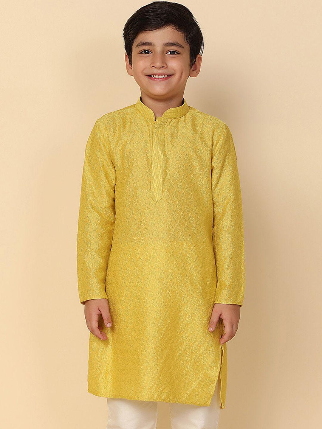 kisah boys ethnic motifs embroidered mandarin collar jacquard straight kurta