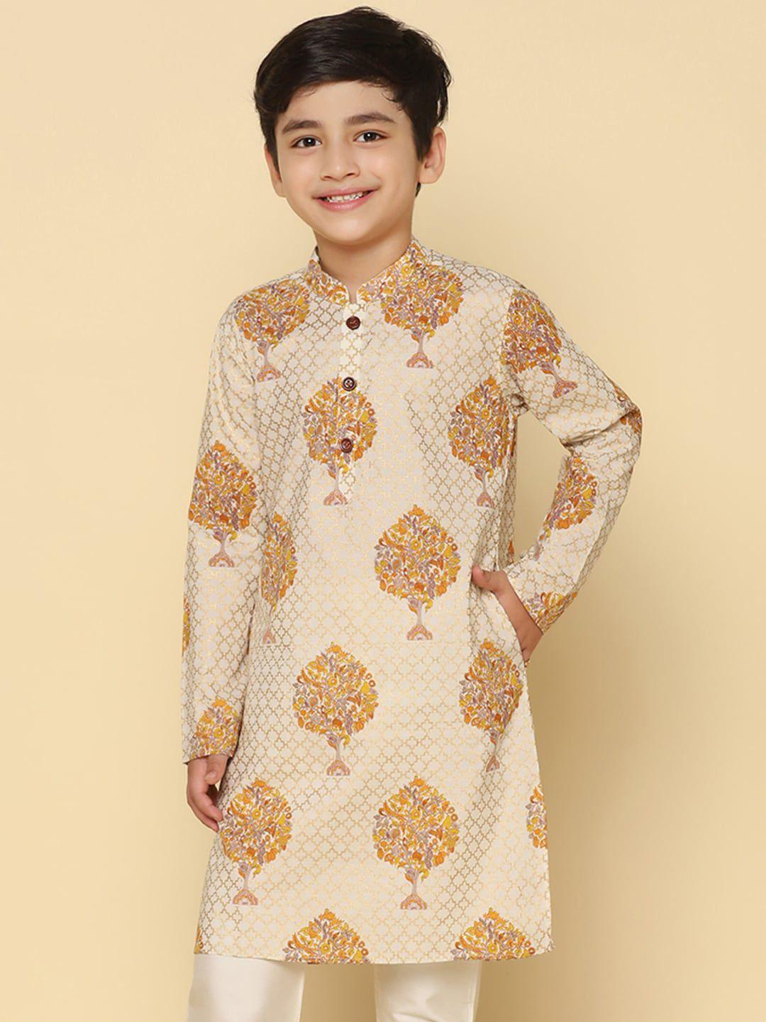 kisah boys ethnic motifs woven design mandarin collar pure cotton straight kurta