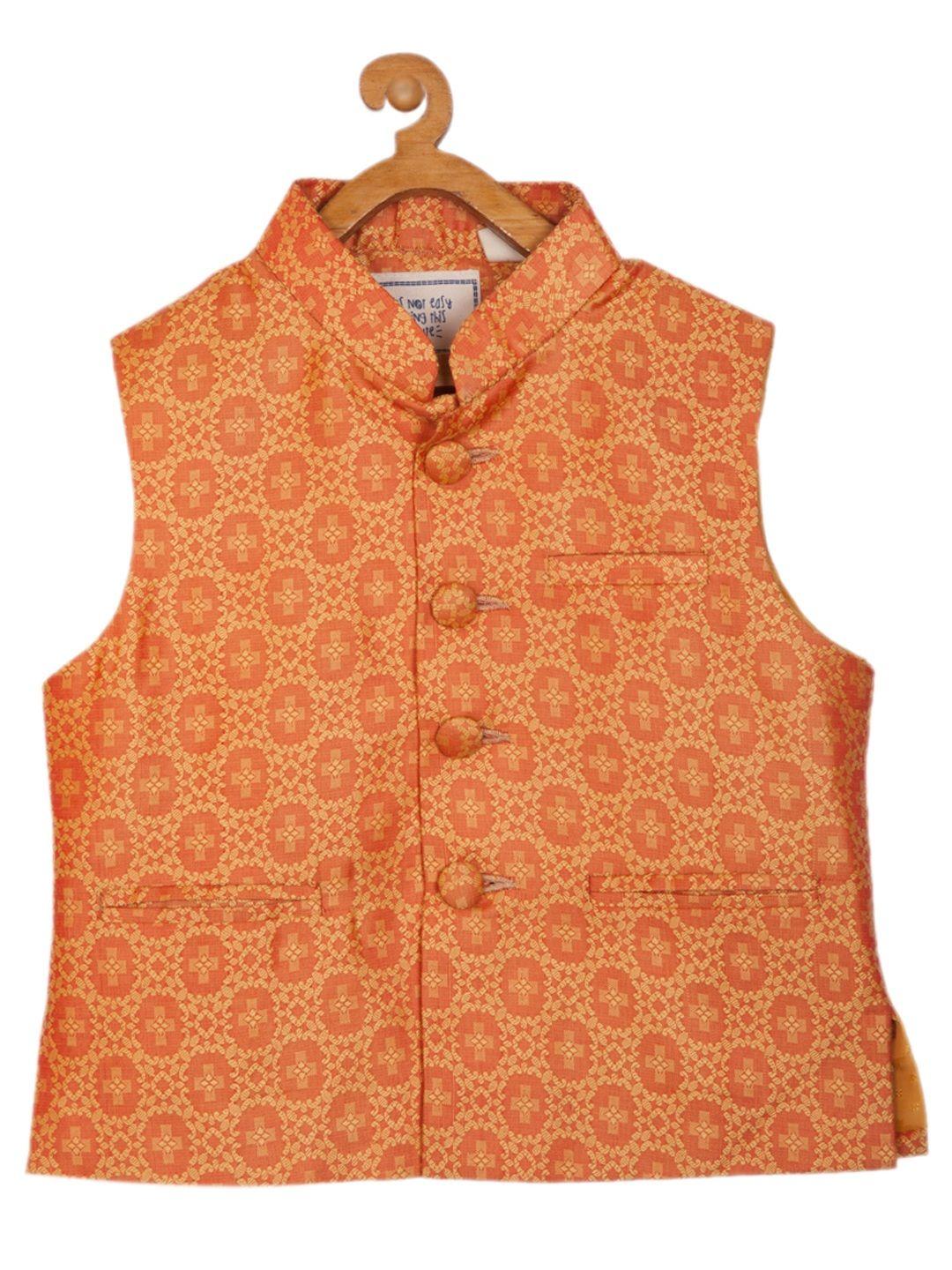 kisah boys orange banarasi jaquard cotton silk self design nehru jacket