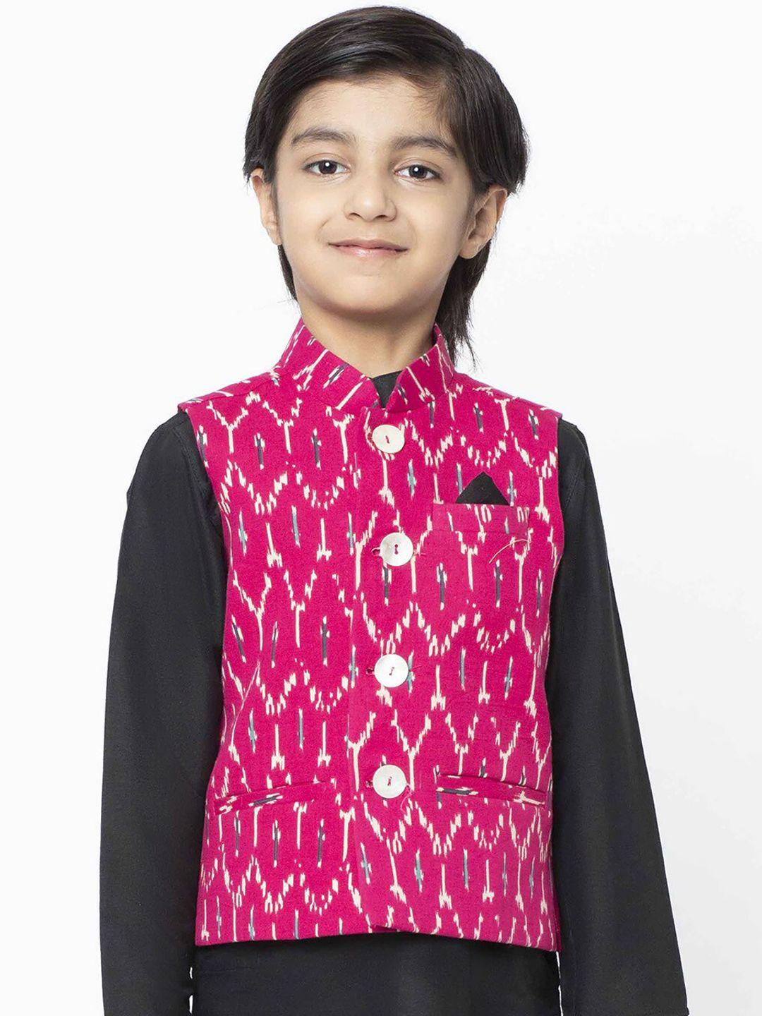kisah-boys-pink-ikat-printed-nehru-jacket