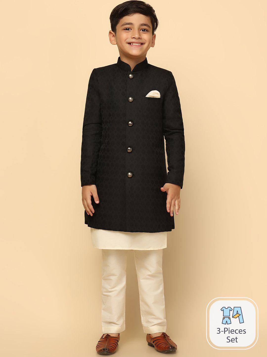 kisah boys self design mndarin collar cotton sherwani set
