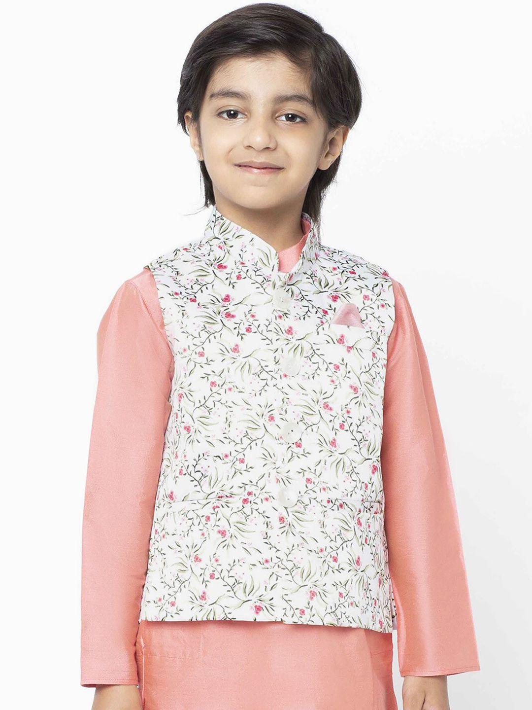 kisah boys white & pink floral print nehru jacket