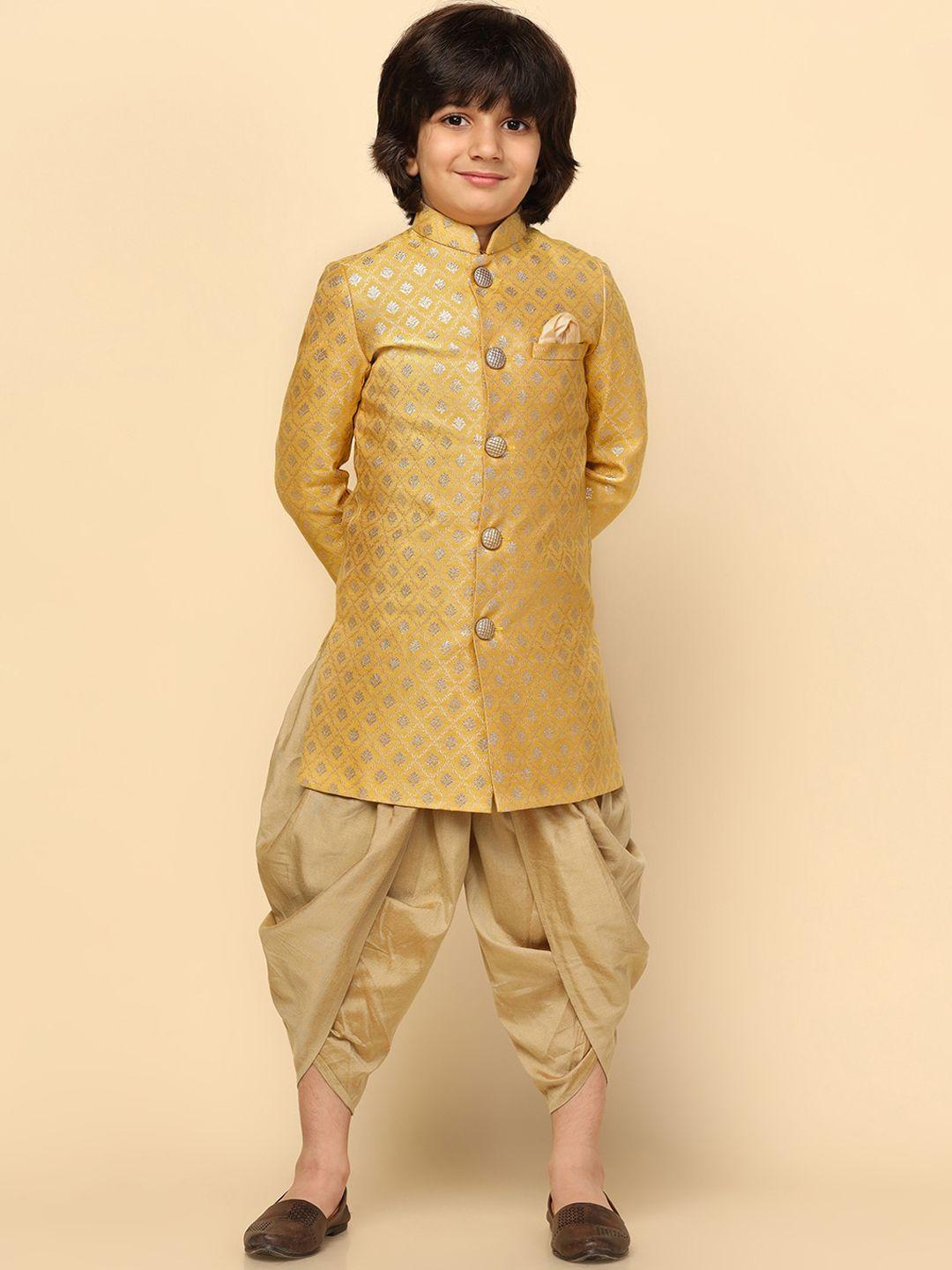 kisah boys woven design mandarin collar cotton sherwani set