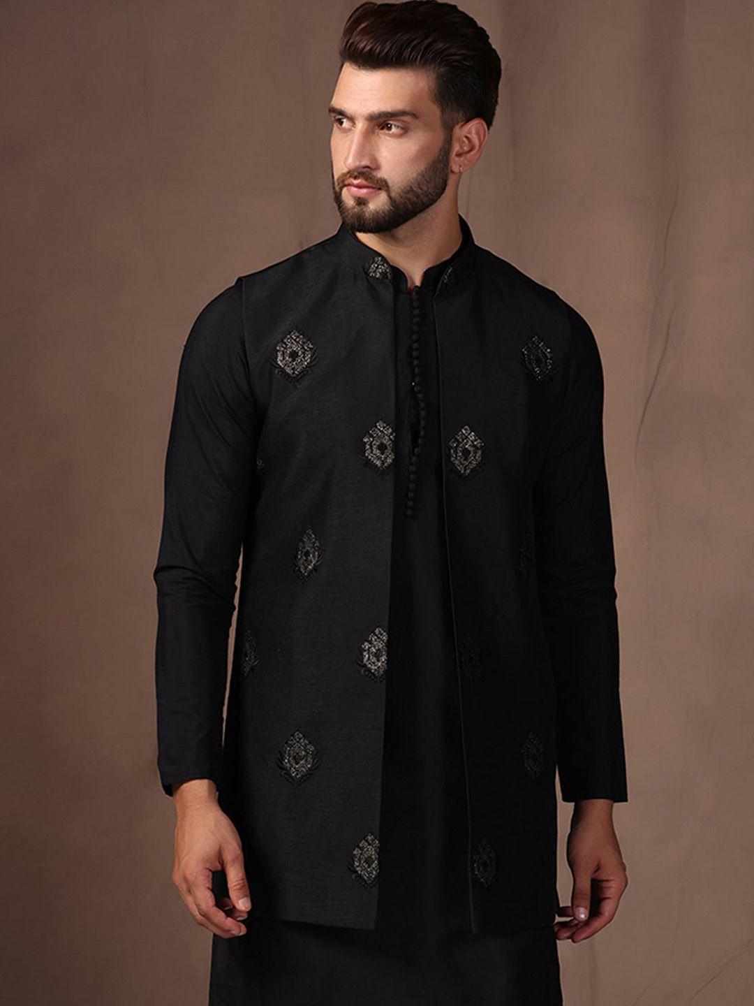 kisah embroidered open front nehru jacket