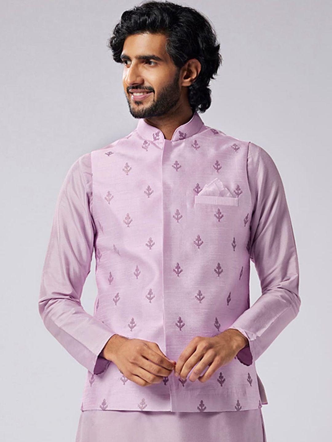 kisah ethnic motifs embroidered nehru jacket with pocket square