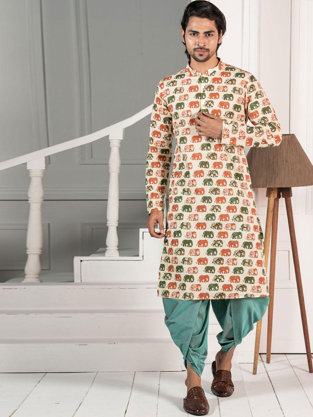 kisah ethnic motifs printed mandarin collar kurta with dhoti pants