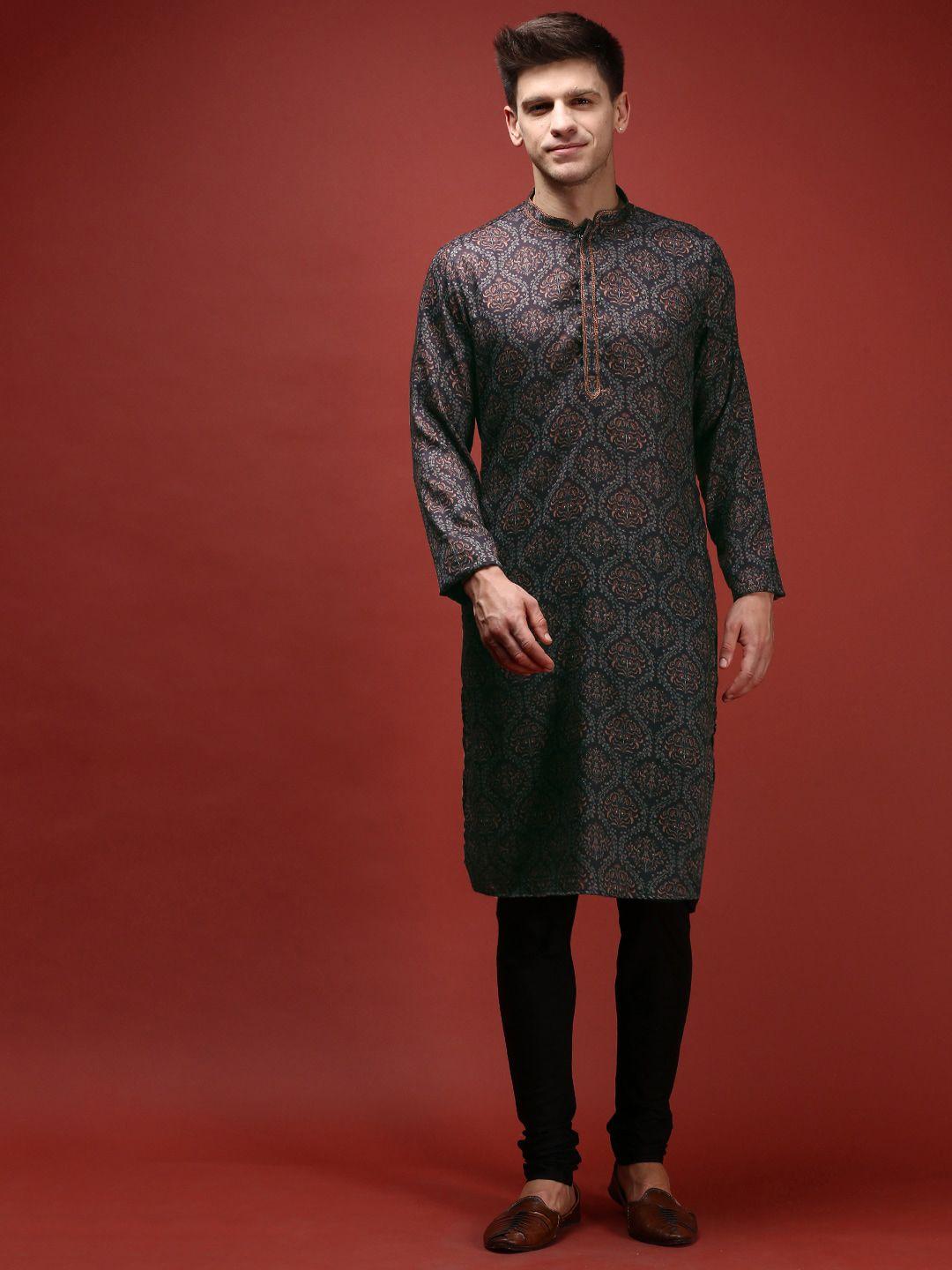 kisah ethnic motifs printed mandarin collar straight kurta & churidar