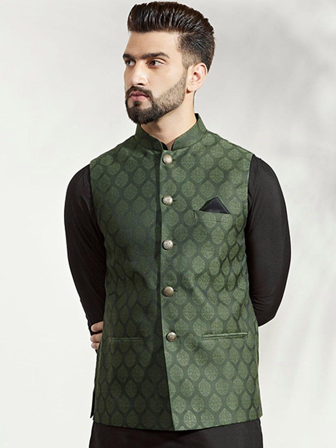 kisah ethnic motifs woven design nehru jacket