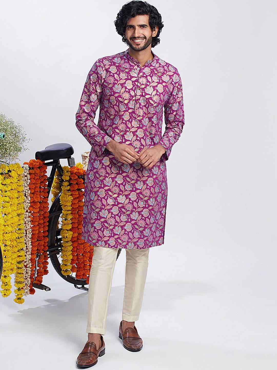 kisah floral printed pure cotton straight kurta with trousers