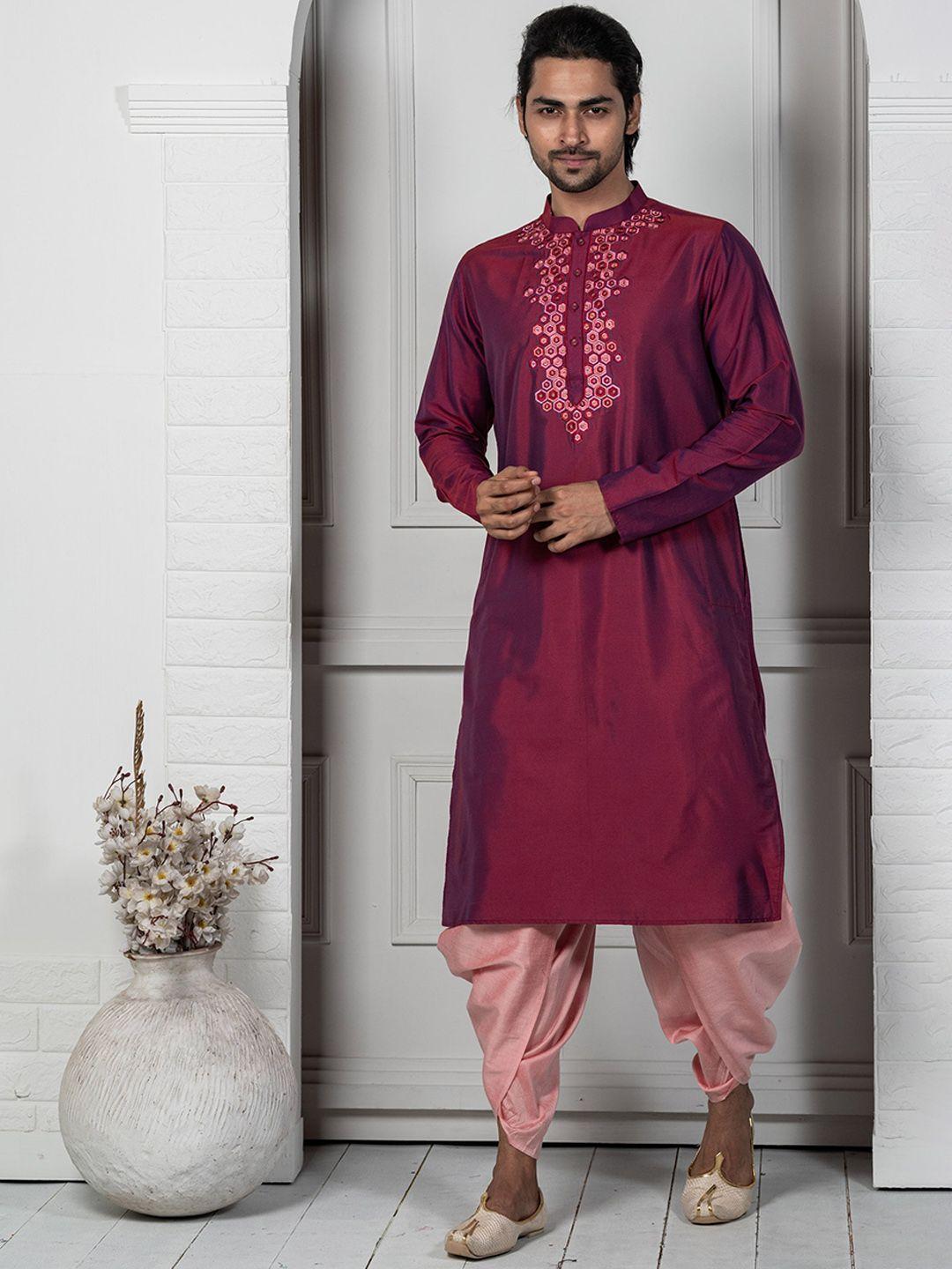 kisah-geometric-embroidered-mandarin-collar-straight-kurta-with-dhoti-pants