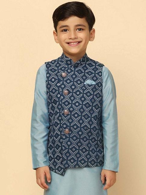 kisah-kids-blue-printed-nehru-jacket