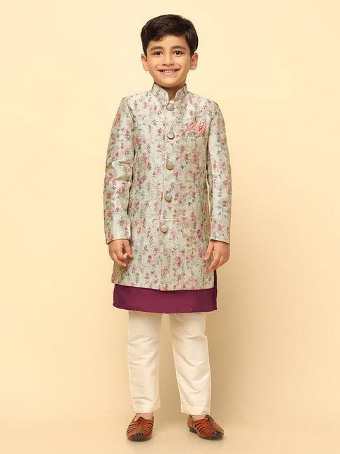 kisah kids multicolor floral full sleeves kurta, sherwani with pyjamas