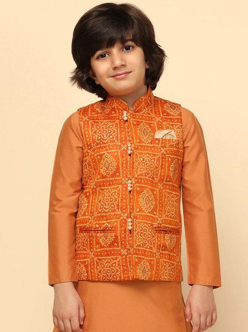 kisah-kids-orange-printed-nehru-jacket