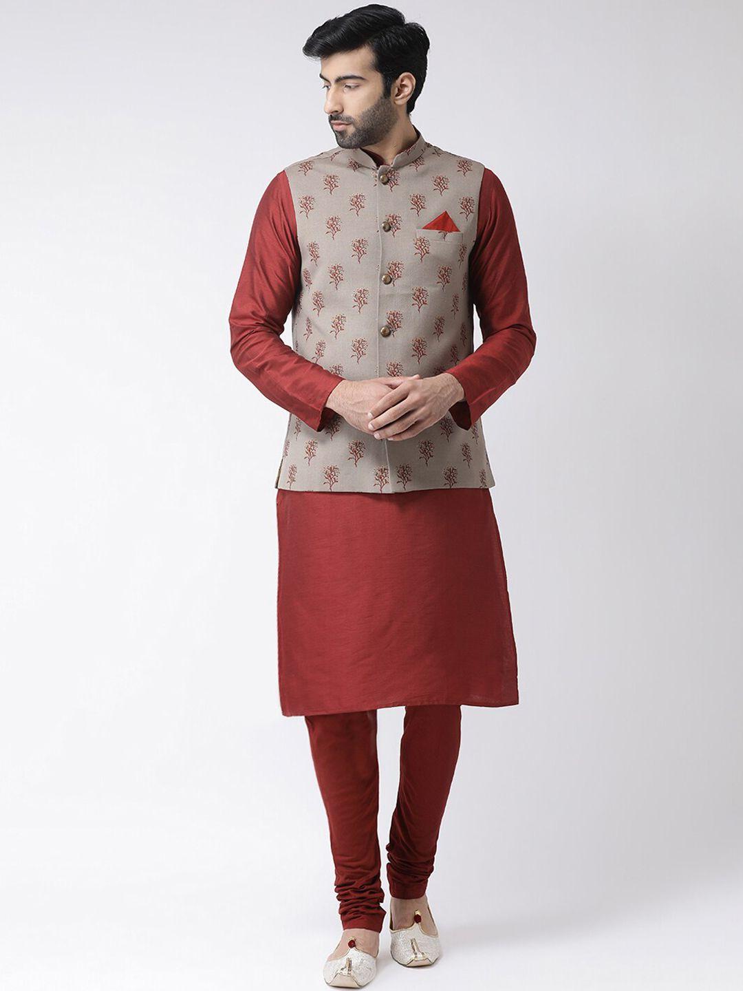 kisah manadarin collar regular kurta with churidar with printed nehru jacket