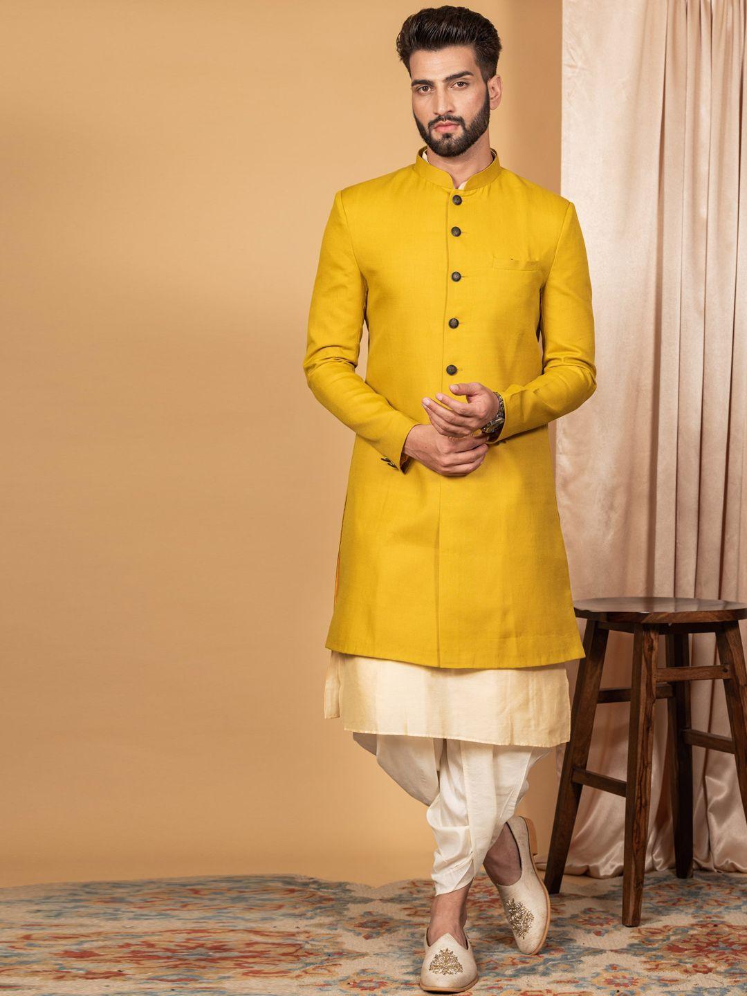 kisah mandarin collar cotton kurta with jacket & churidar bottom